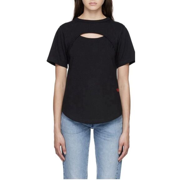 Victoria Beckham Black Cut Out Organic Cotton T-Shirt Logo Women’s Small - Picture 1 of 9